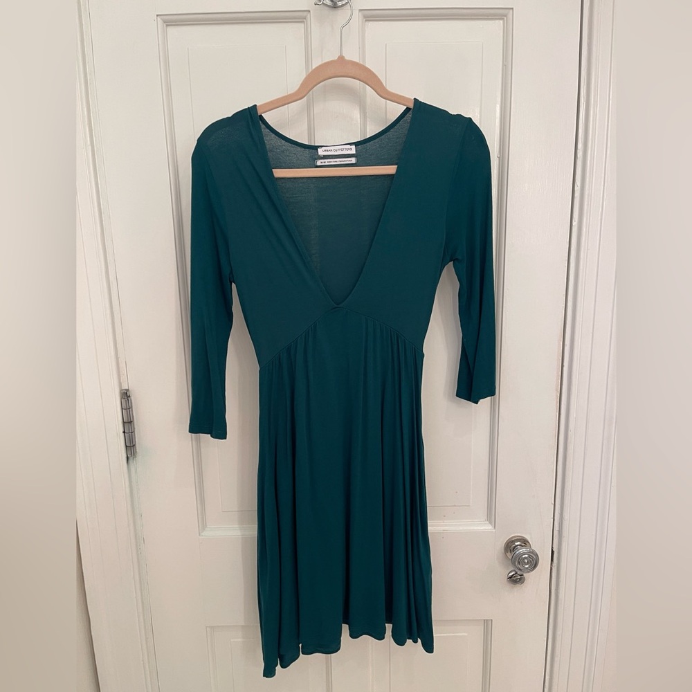 UO Mercer Plunge Mini Dress in Dark Green